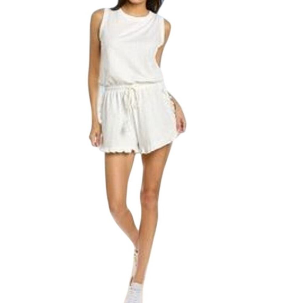Anthropologie Grey Slate Luxe Sleeveless Scalloped Romper White Size XL